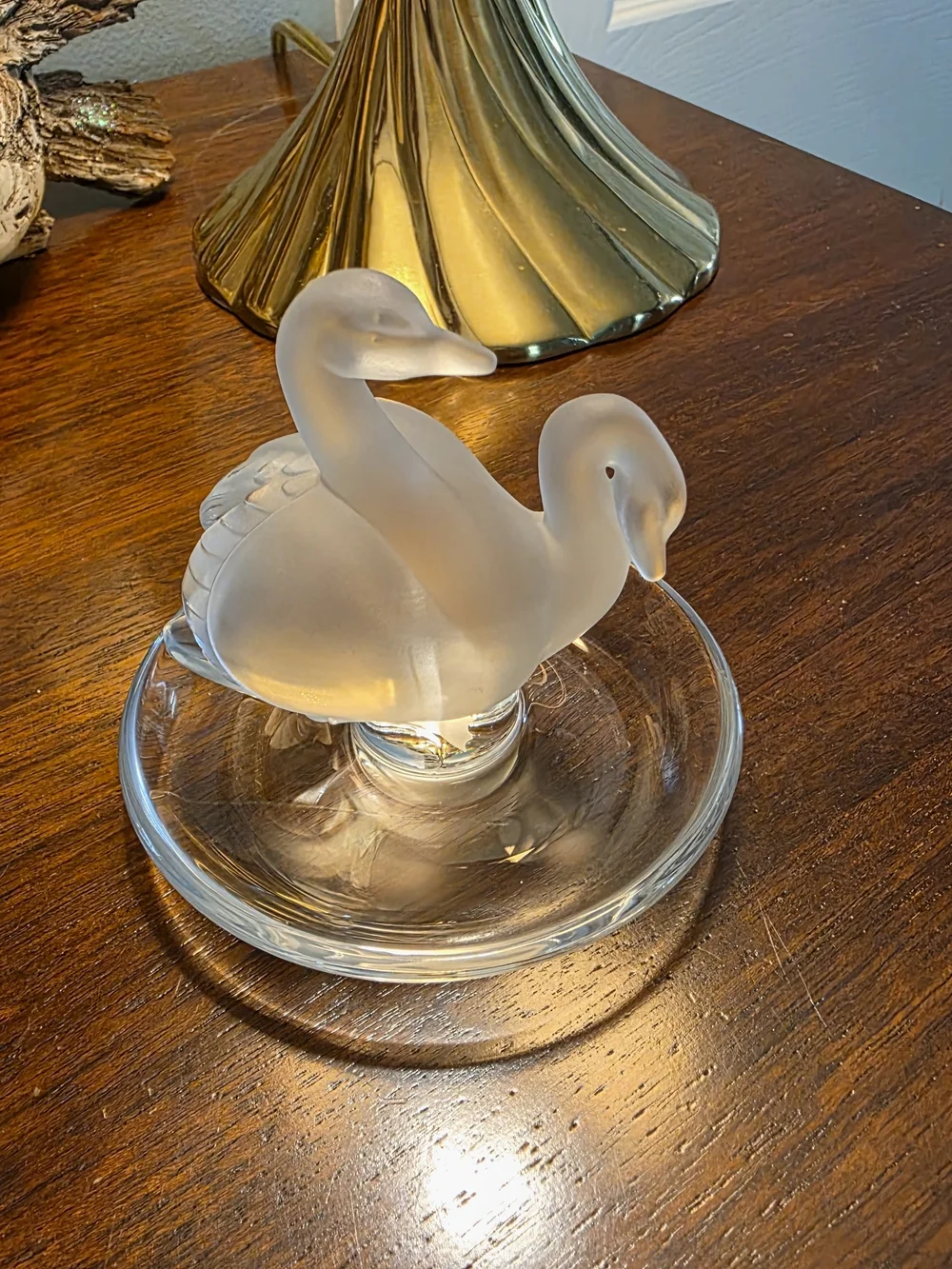 Lalique Frosted Crystal Swan Figurine in Clear and Frosted White